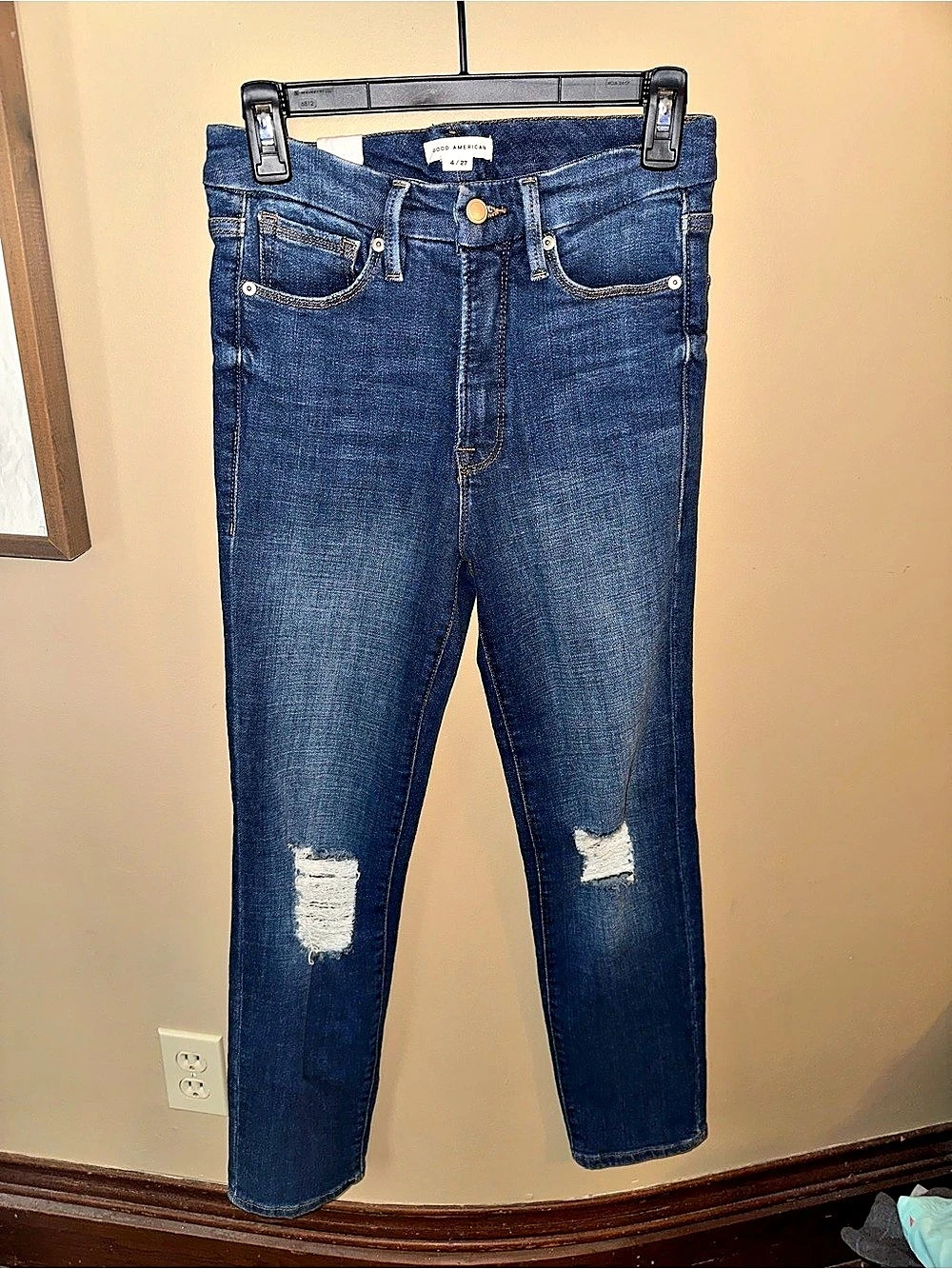 Good American Good Classic Distressed Skinny Jeans Blue Waist 27 NWT